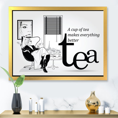 «Vintage Fashion Girl Dr potable a Cup of Tea», impression sur toile