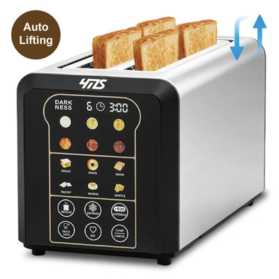 Grille-pain intelligent YMS 4 tranches, levage automatique et commandes tactiles, minuterie DEL, fonction mémoire, 6 modes de cuisson et 6 niveaux de brunissage, décongélation/réchauffage/arrêt, acier inoxydable, design compact idéal pour la cuisine, la maison, le bureau et le VR, ramasse-miettes amovible, livraison en entrepôt local
