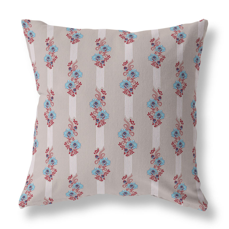 Oreiller réversible floral intérieur / extérieur Floral Luminosité, H 26 po x l 26 po, Floral rouge / bleu