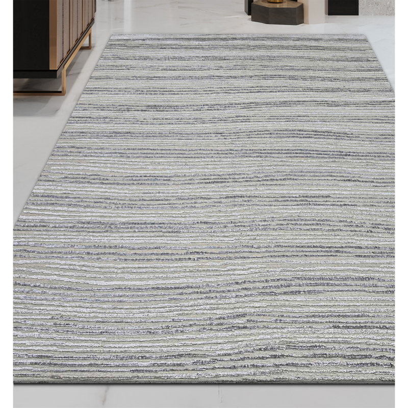 Striped Area Rug in Silver And Grey, Rectangle 9' x 12'