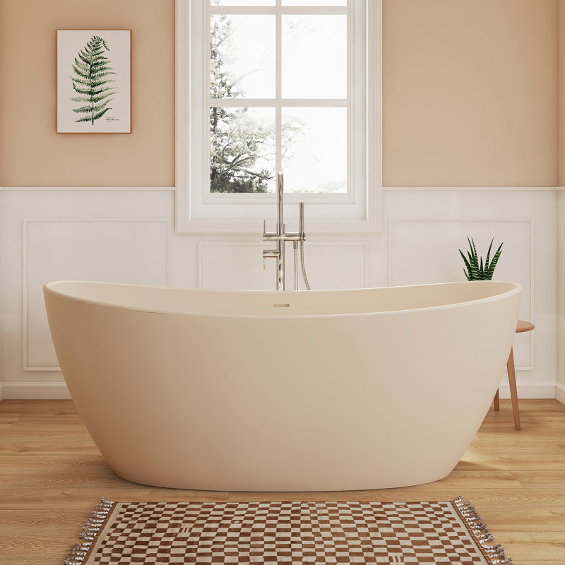 Fslefay 65'' Freestanding Bathtub Solid Surface Deep Soaking Tubs, Milk Coffee