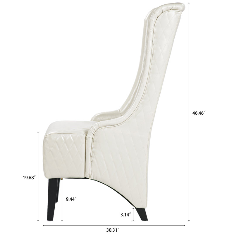 Chaise de salle à manger à dossier haut en similicuir 23 po avec oreilles et pieds en bois, Blanc