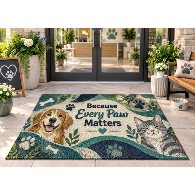 5' x 7' Outdoor Area Rug Dog Cat Every Paw Matters Heavyweight Waterproof PVC Coil Loop Carpet, Heavy Duty Patio Rug, Quick Dry Indoor Outdoor Mat for Porch Deck Balcony Entryway RV Camping