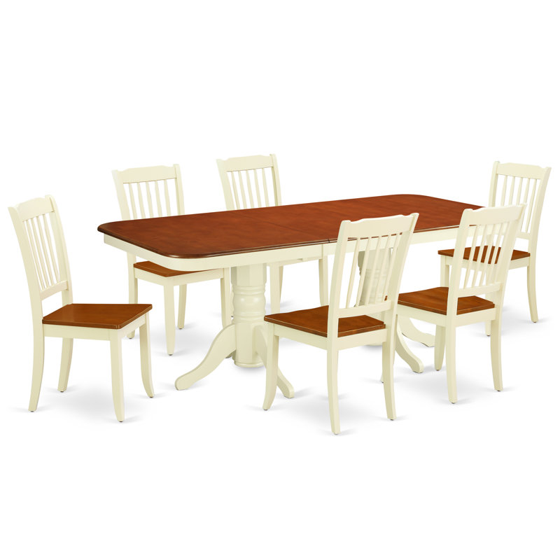 Ensemble de table de salle à manger 7 pièces moderne composé d'une table rectangulaire en bois avec feuille papillon et 6 chaises de salle à manger, babeurre et cerise