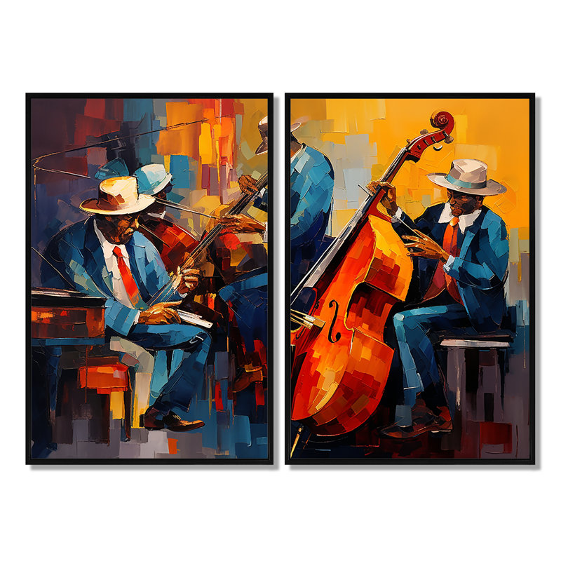 Cool Jazz Quartet - Modern Canvas Prints, Black, 36" H x 48" W, Framed Print without Mat
