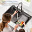 33 Inch Gunmetal Black Waterfall Kitchen Sink With Pull Out Faucet Combo
