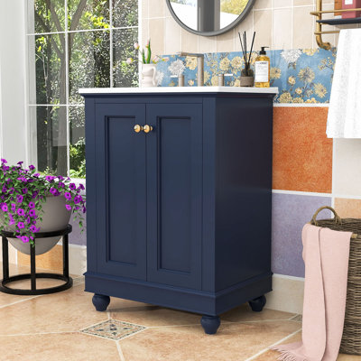 Meuble-lavabo autoportant élégant avec rangement réglable, charnières à fermeture en douceur et lavabo en céramique