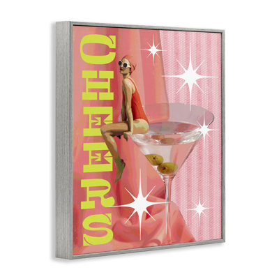 «Stupell Industries Cheers Retro Drink & Swimmer», estampe numérique encadrée par Daphne Polselli