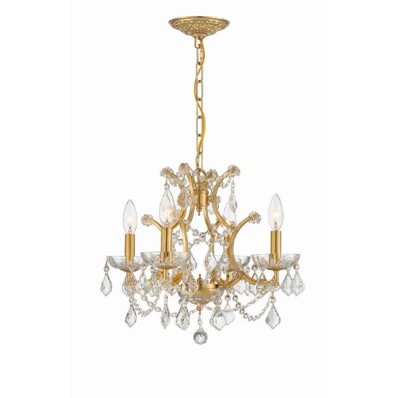 Berthold 4 - Light Candle Style Classic / Traditional Chandelier with Crystal Accents, Antique Gold, Clear