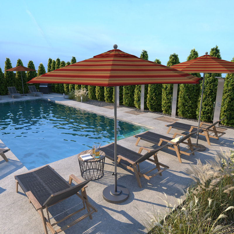 Parasol de marché commercial en aluminium Geil, Coucher de soleil Astoria Sunbrella®, Argent anodisé
