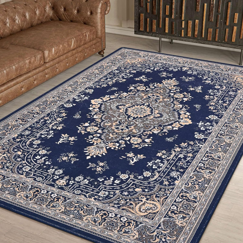 Delcine Washable Floral Indoor Rug, Rectangle 4' x 6', Blue