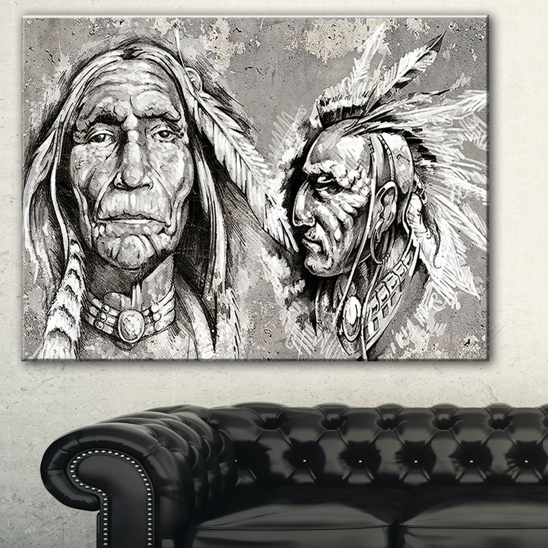 «Native American Indian Heads», impression sur toile, H 20 po x l 20 po x P 1 po, Toile tendue