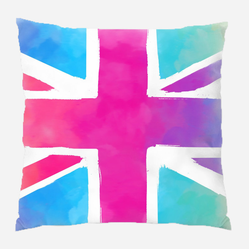 Coussin décoratif union jack Wadena, Microsuède, Intérieur, Sky Bue / Vert Clair