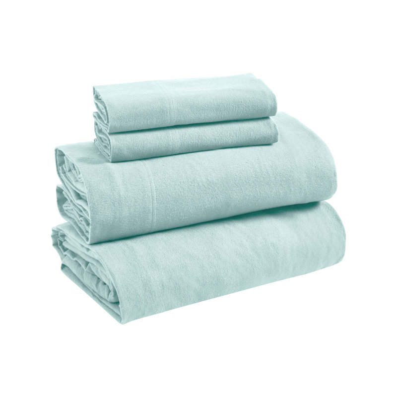 All Season Breathable 100% Flannel Cotton Sheet Set, California King 4pc, Light Blue