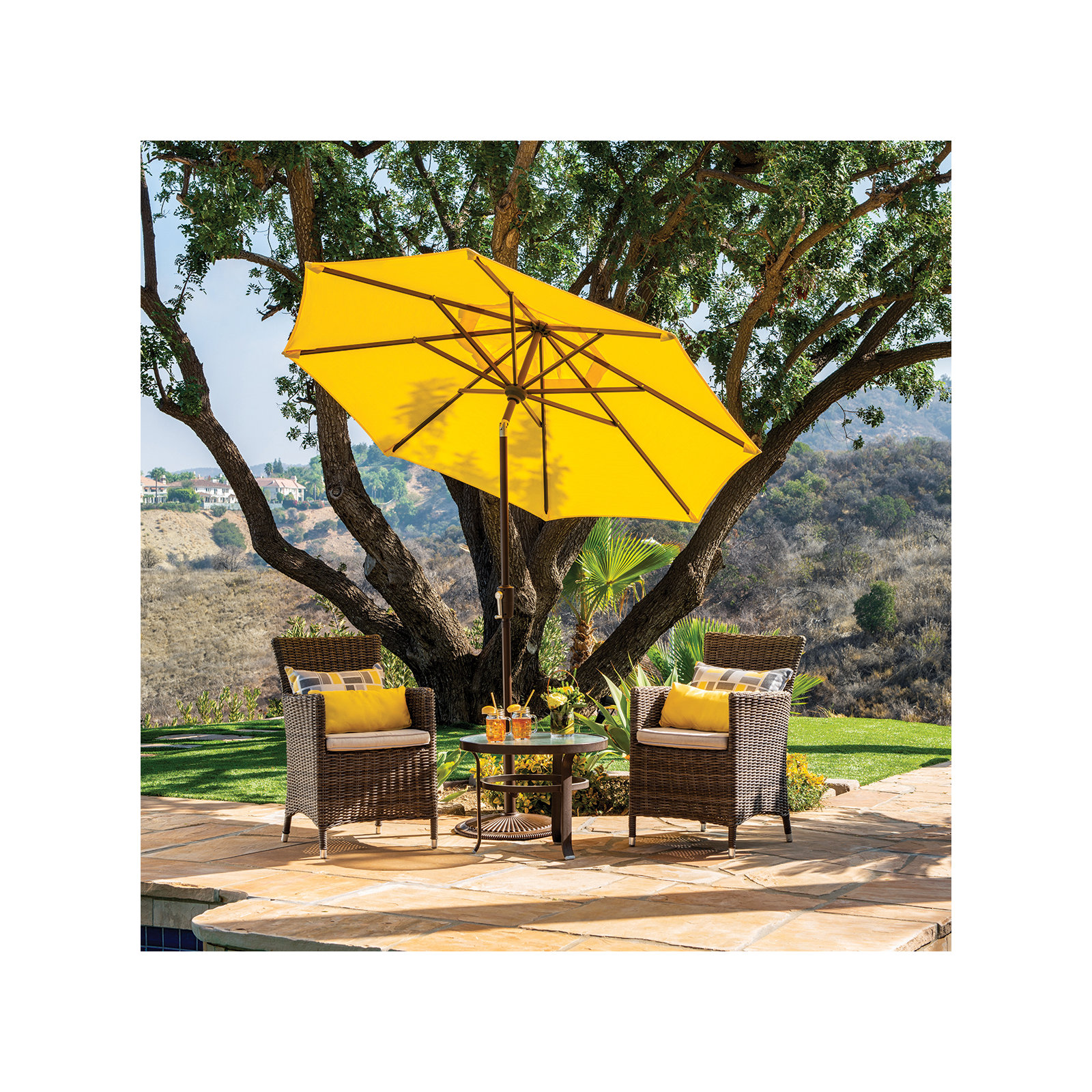 Launceston Market Umbrella, Lemon Solefin, Bronze, 96" H x 90" W x 90" D