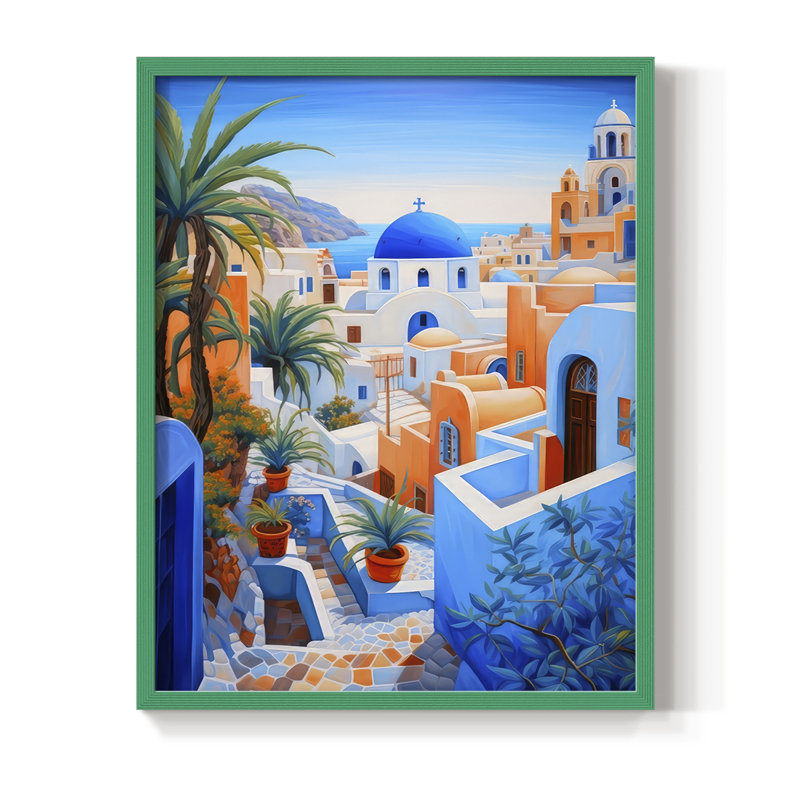 Oia Caldera I, reproduction encadrée - bois massif, H 21 po x l 17 po, Vert