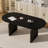 70 Inch Oval Dining Table for 4-6 People, Kitchen MDF Table with Wood Strip Base, Modern Farmhouse Round Dining Room Tables for Kitchen Living Room-1850306024