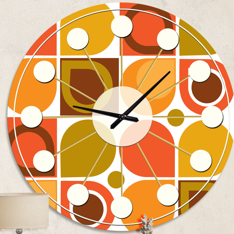 Abstract Retro Geometric Pattern VI - Mid-Century Modern wall clock, Medium