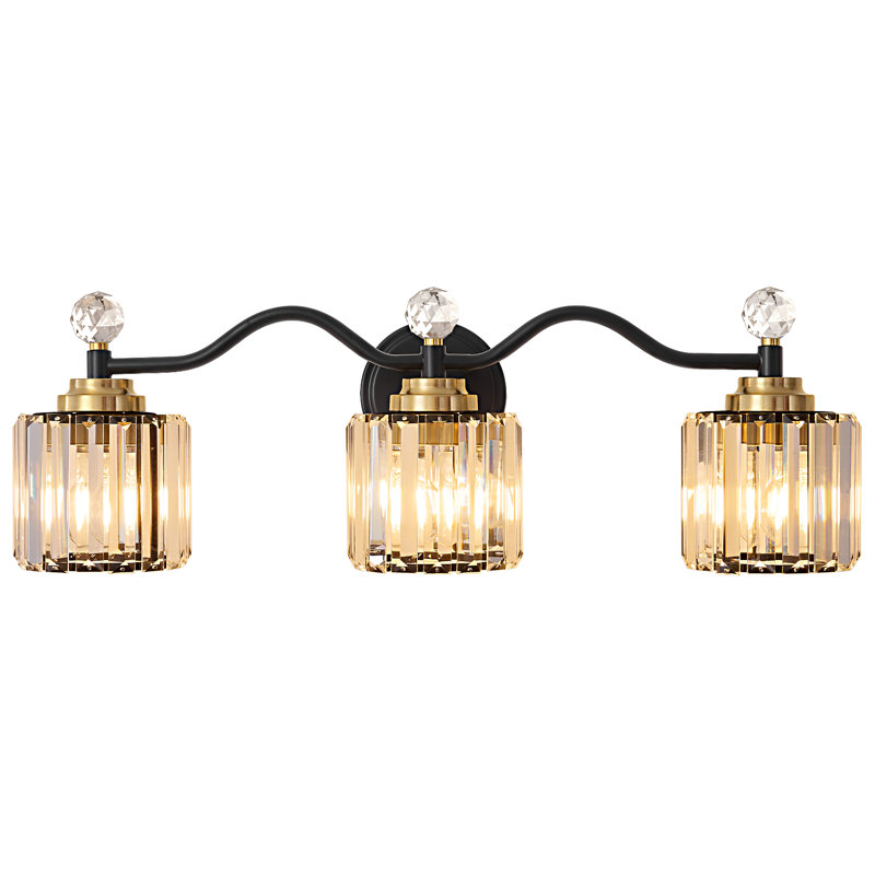 Emilion Dimmable Bathroom Vanity Light With Crystal Shade, 3 Lights, Matte Black/Gold