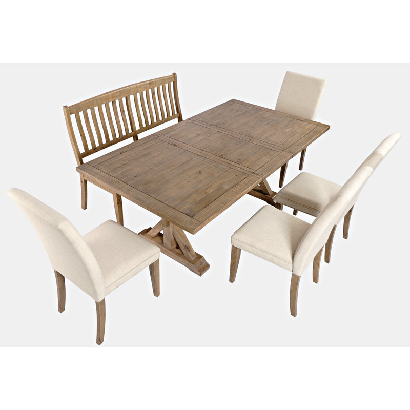 Averie Extendable Pine Solid Wood Top Trestle Base Dining Set