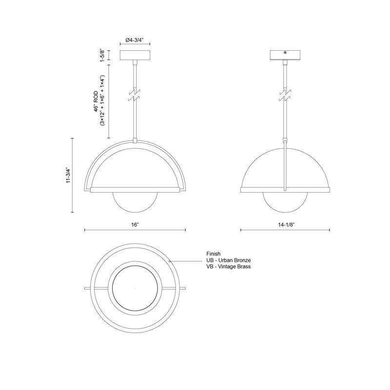 Bowery 1 - Light LED Pendant, Urban Bronze