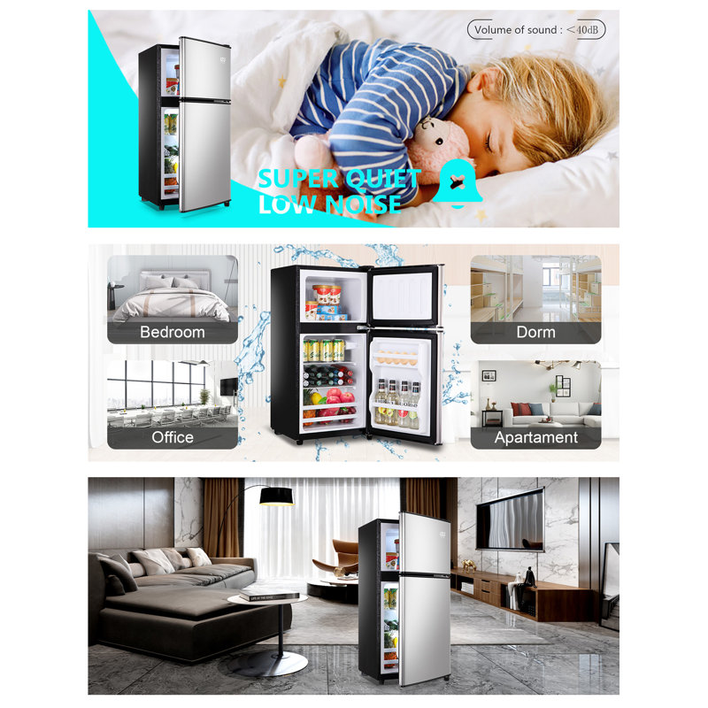 3.5 Cu.Ft Mini Fridge with Freezer, 2‑Door Top‑Freezer Compact Refrigerator, 7‑Level Adjustable Thermostat, Removable Glass Shelves, Ultra‑Quiet Energy‑Saving Small Fridge for Dorm, Office, Bedroom & Small Apartment, Black