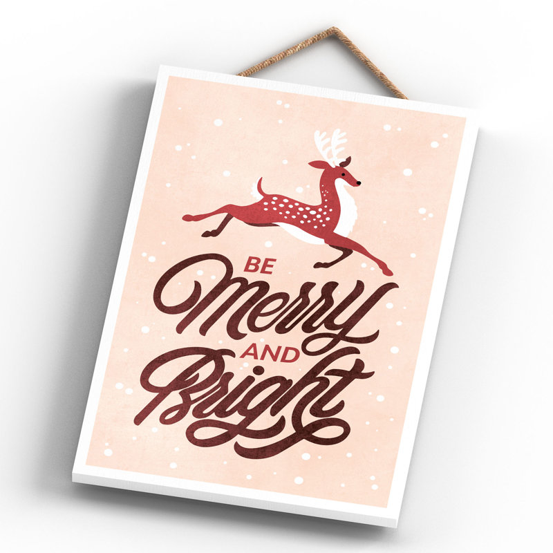 Xmas Be Merry and Bright Baubles Wooden Plaque, 28.5cm H x 18.5cm W x 0.9cm D