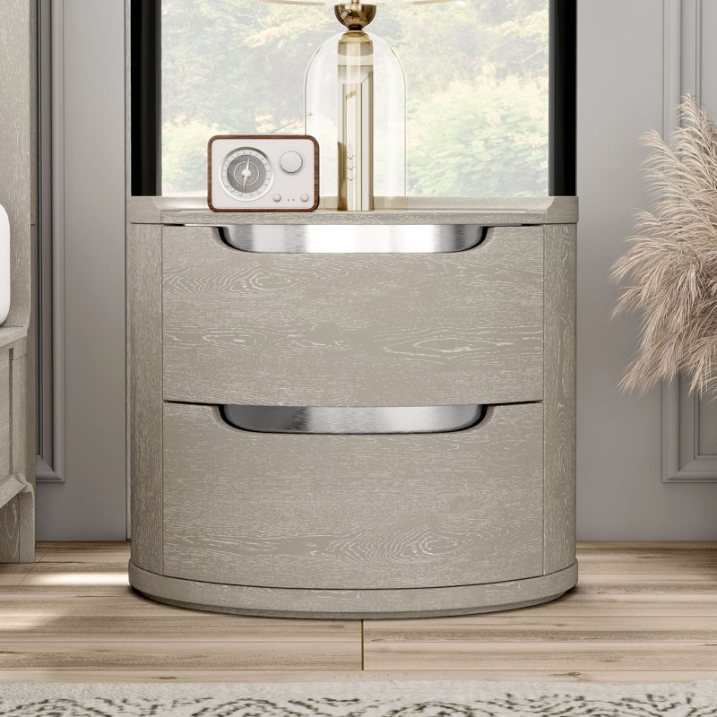Table de chevet 2 tiroirs Barry, Gris clair
