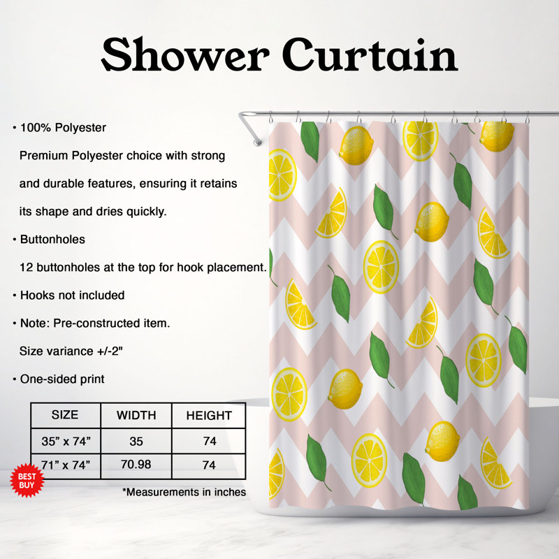 Rideau de douche 1 pièce Rosy Lemonade Sip, H 74 po x l 71 po