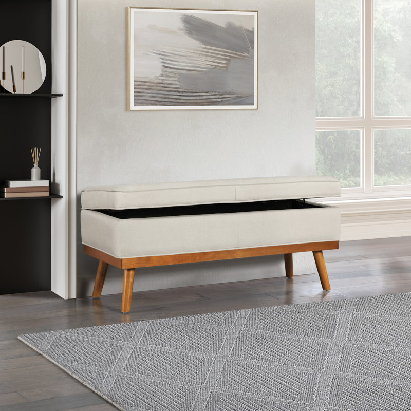 Boyu Polyester Blend Upholstered Storage Bench, Wheat Polyester Blend