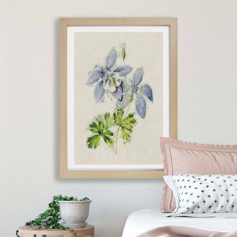 Columbine Flowers - Framed Print, 33cm H x 45cm W x 2cm D, Oak