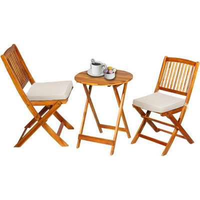 3 Pieces Patio Bistro Set, Acacia Wood Bistro Set Foldi...