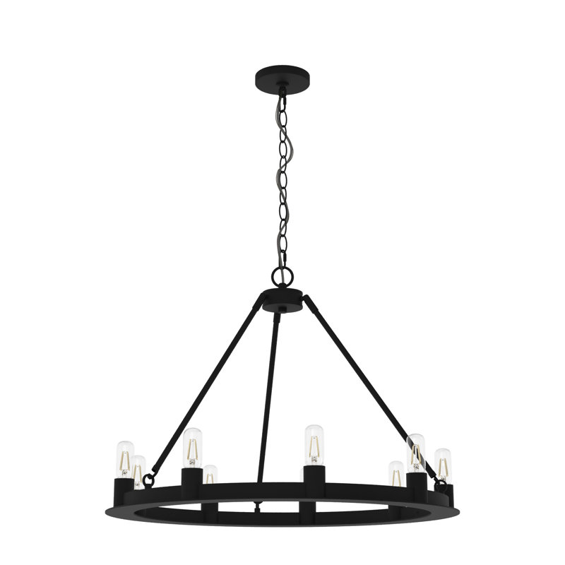9 - Light Unique Wagon Wheel Chandelier, Black