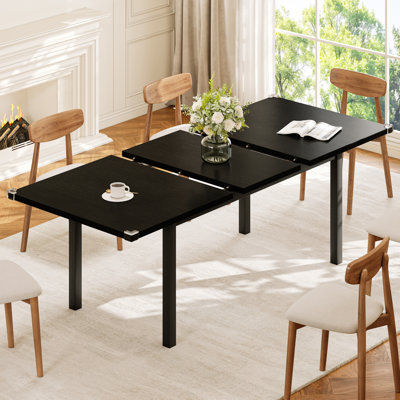 63" Extendable Dining Table for 4-8, Square Wooden Dining Room Table with Metal Base, Modern Extendable Table for e for Small Kitchens, Dining Office Areas, Black