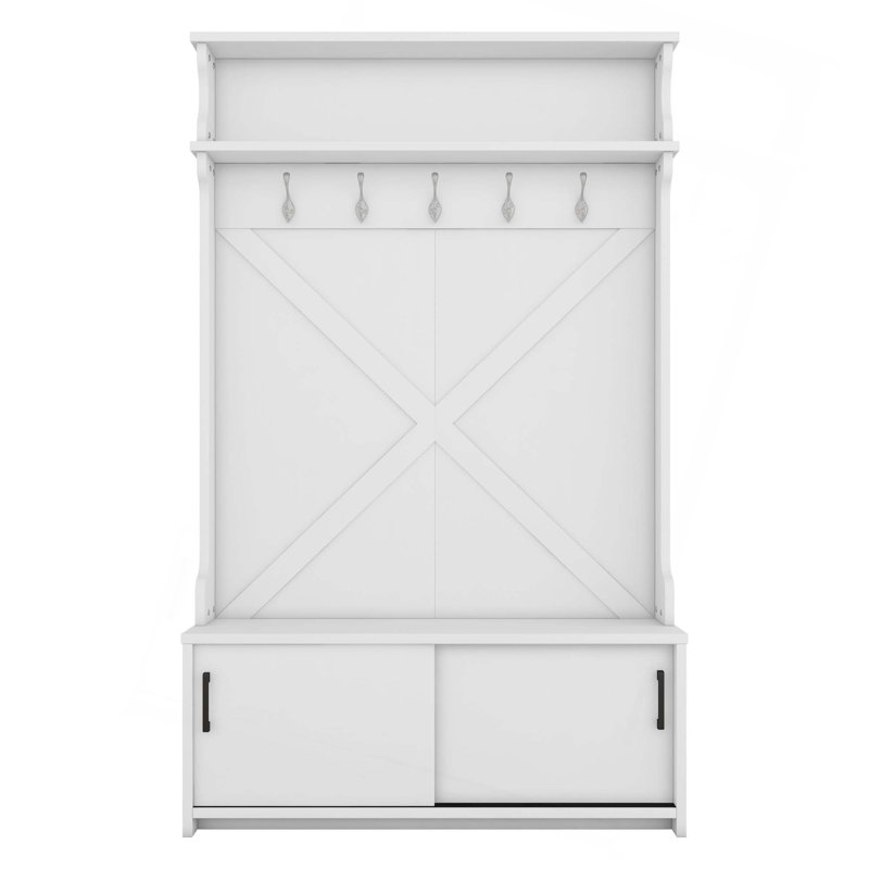 Portemanteau avec tablette supérieure et banc de rangement, armoire à chaussures avec portes coulissantes, portemanteau avec 5 crochets de suspension pour les vestibules