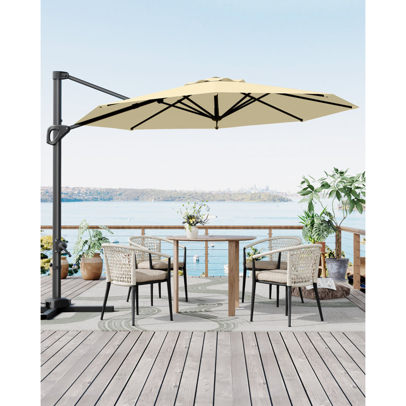 Parasol d'extérieur en porte-à-faux 10 pi avec base 10 pi, Beige