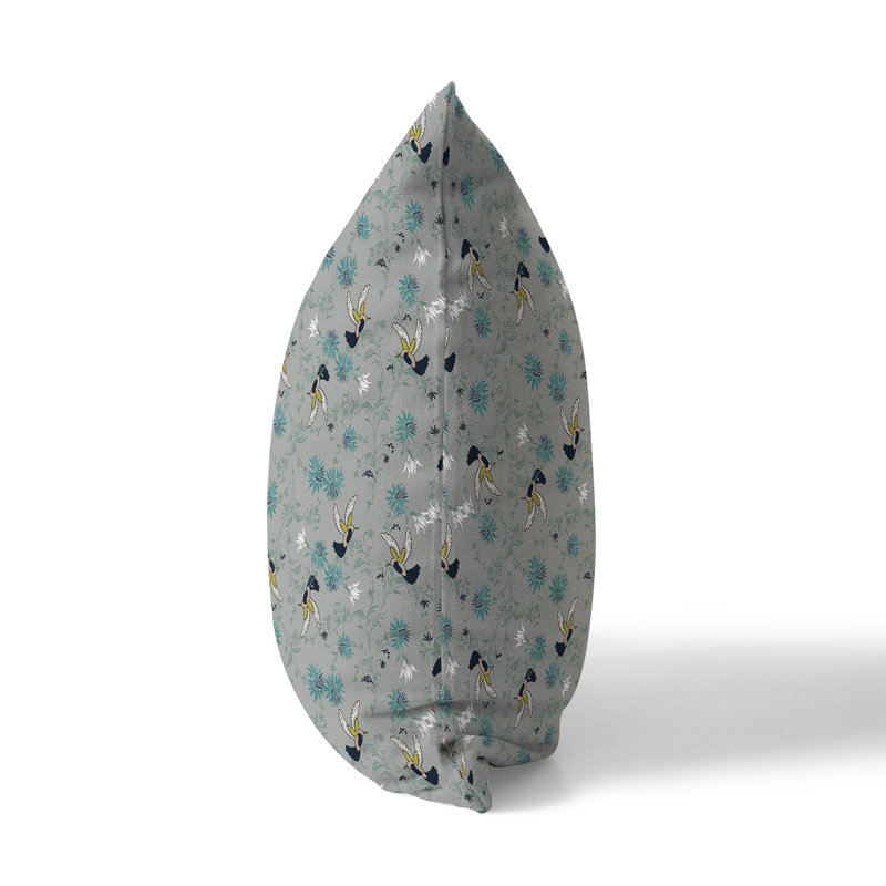 Songbird Flora Parade Reversible Throw Pillow, 18"H x 18"W, Gray/Cyan