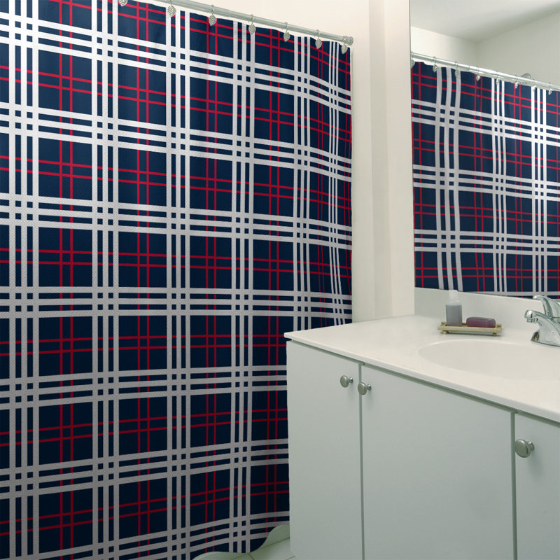 Plaid Shower Curtain Set, Bleu nautique / rouge / blanc