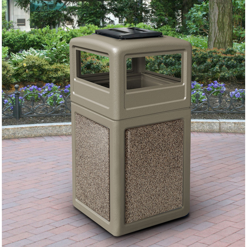 Poubelle® 42 gallons StoneTec, Beige avec bleu-gris