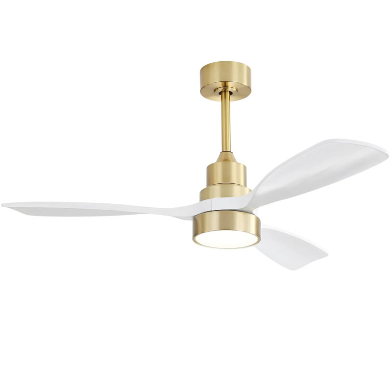 48 Inch Modern Ceiling Fan With Lights 3 Wood Fan Blade Noiseless Reversible Motor Remote Control, Gold, 48" Wide, White