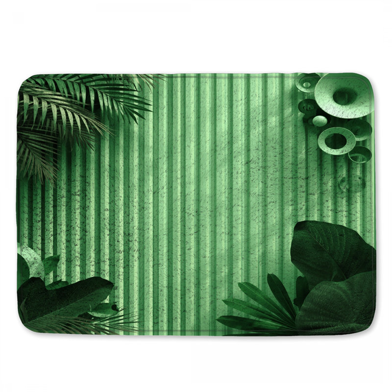 Tapis de bain vert à rayures verticales, L 24 po x L 17 po