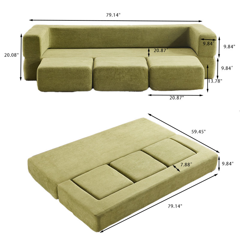 Multi-Functional Convertible Sectional Sofa with Storage Ottomans & High-Resilience Foam Sleeper, Space-Saving Design for Studio Apartments & Home Offices?