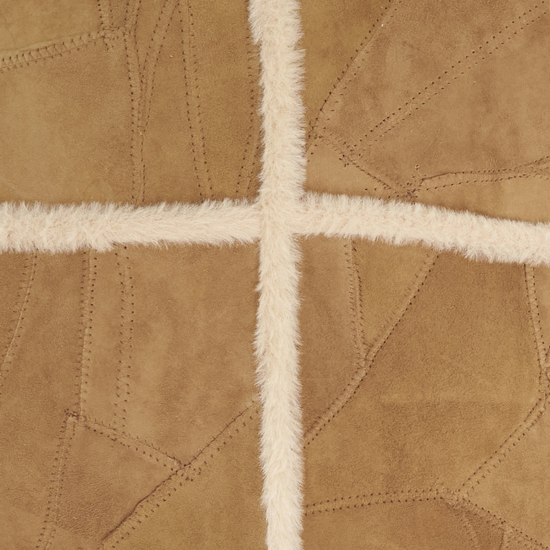 Distinctive Patchwork Leather Pillow, Polyester, Brown