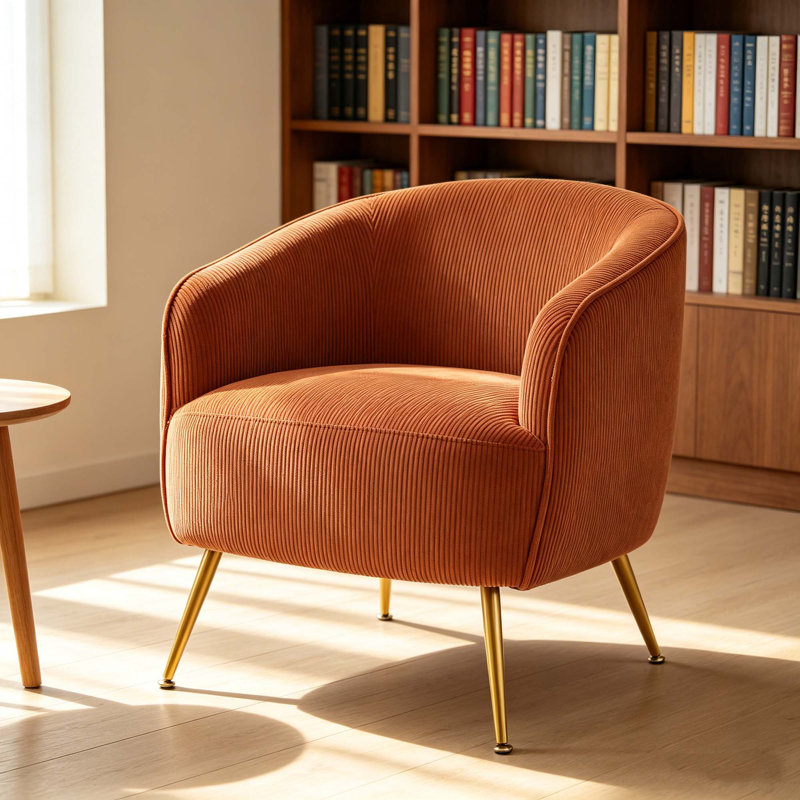 Fauteuil demi-tonneau Corduroy, Brun