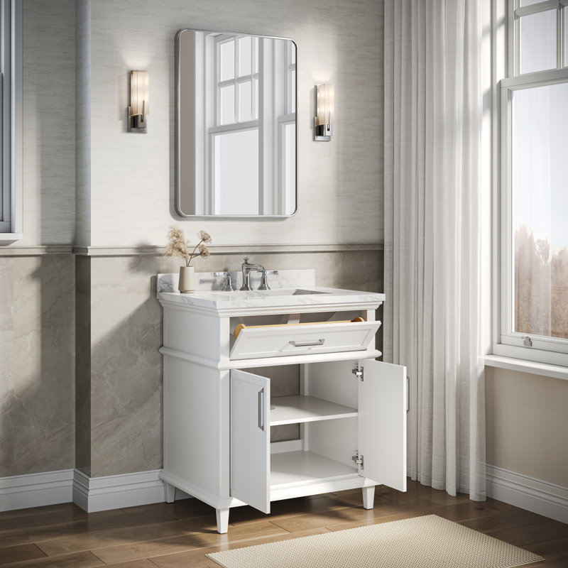 Eviora 30 In. Single Sink Freestanding White Bath Vanity With White Cultured Marble Top Assembled