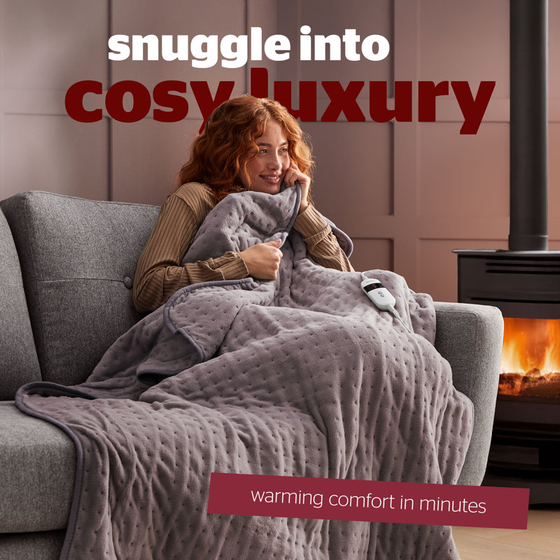 Silentnight Comfort Control Heated Throw Super-soft with 9 Settings Over Blanket, Grey