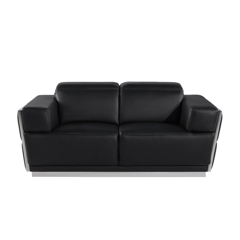 Causeuse en cuir italien Sylvian, Noir, Chrome chrome