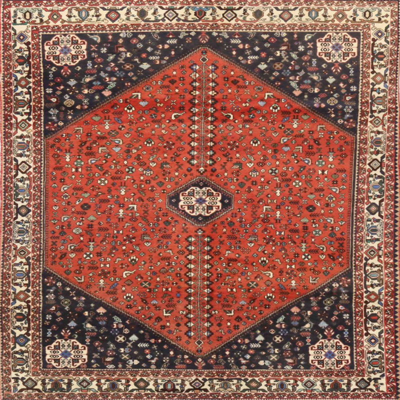Tapis traditionnel mehroon/noir/bleu Ancel, Carré 4 pi