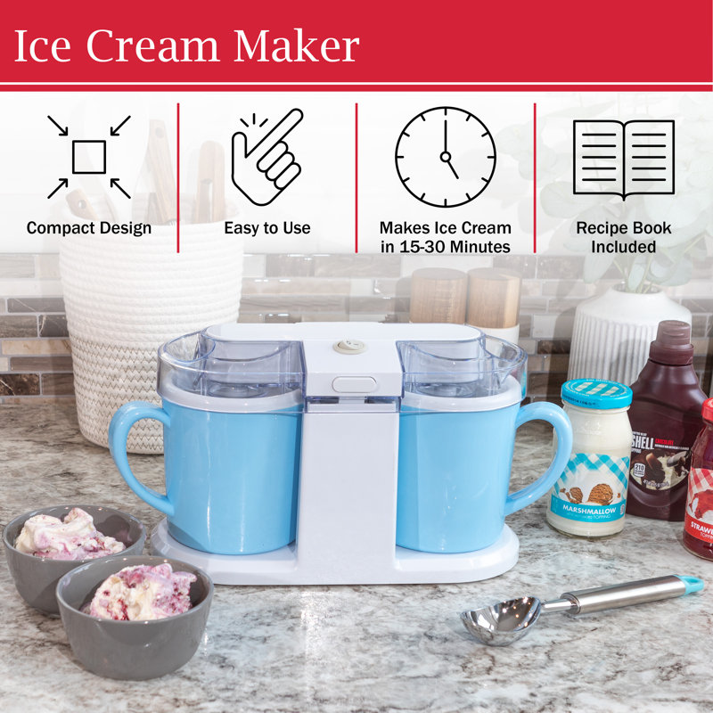 Classic Cuisine 1QT Ice Cream Maker - Machine That Prepares Ice Cream, Gelato, Sorbet, and Frozen Yogurt, Blue, Blue