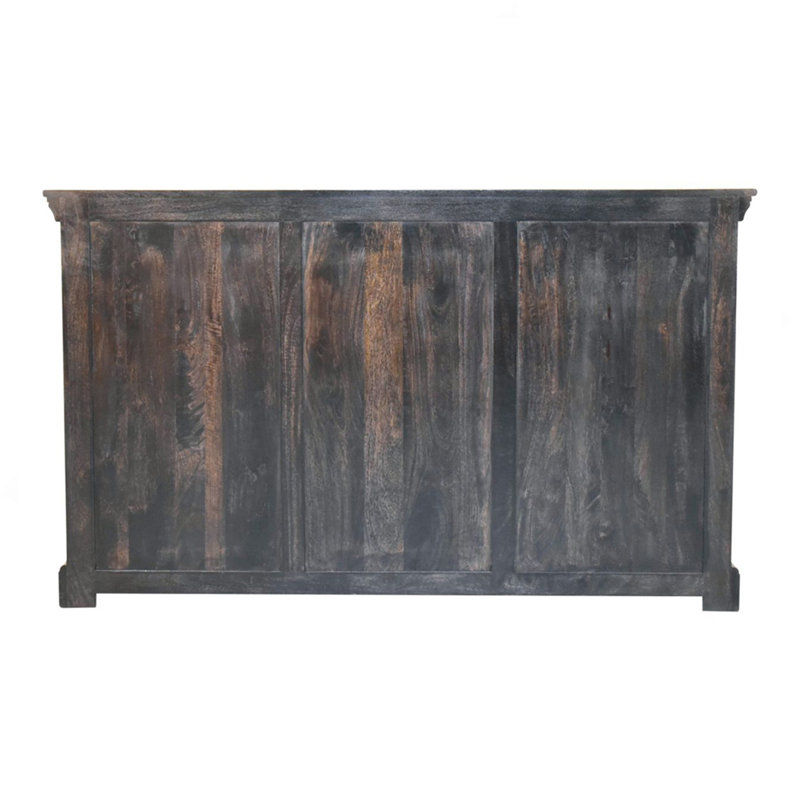 Solid Wood Regal Rustic Sideboard, 6 Compartments, Gold, Ash Black and Brown